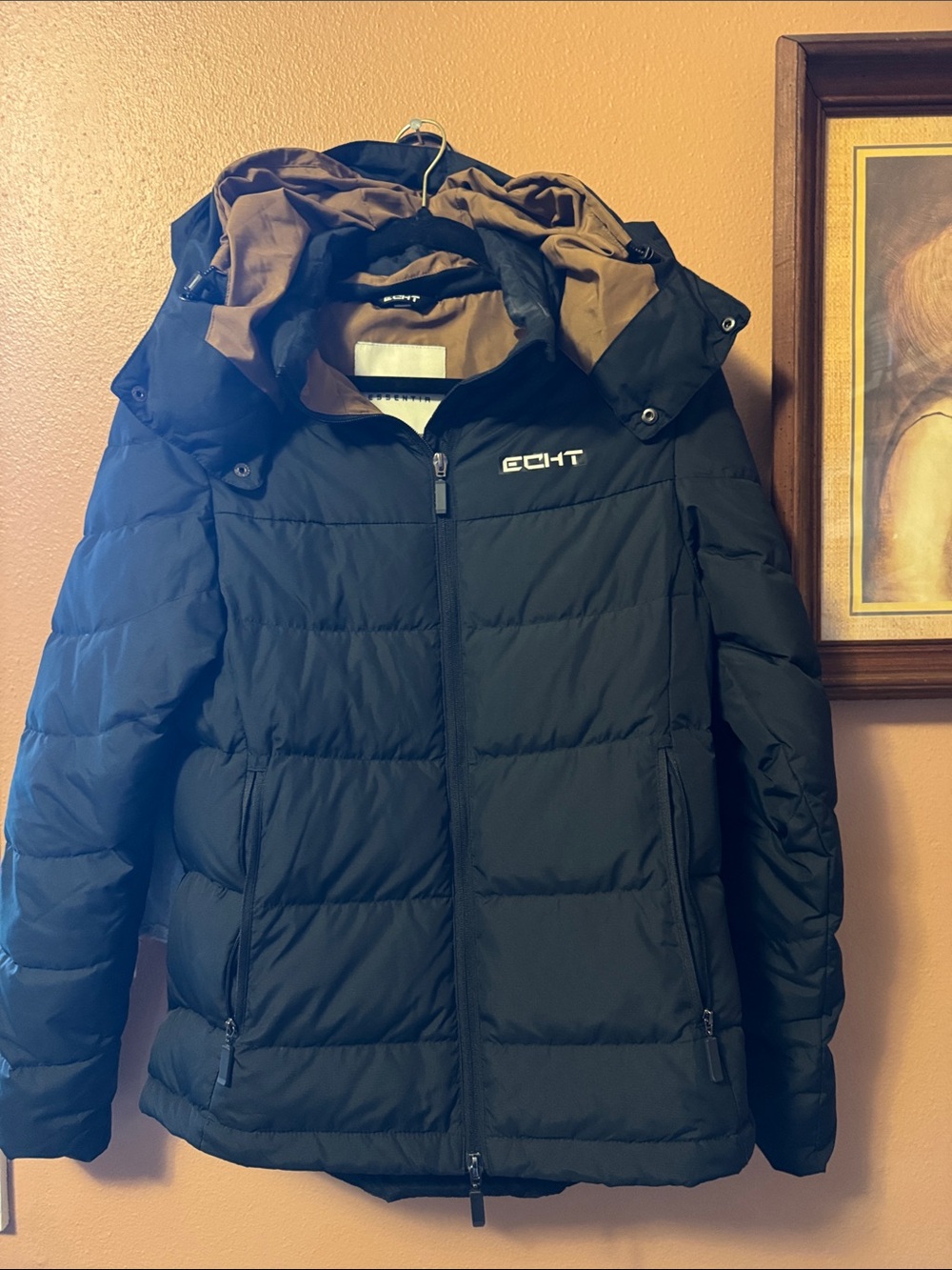 ECHT Black Puffer Jacket with Tan Hood Lining